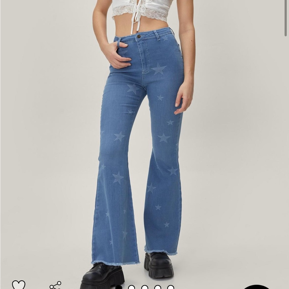 Star print flare jeans